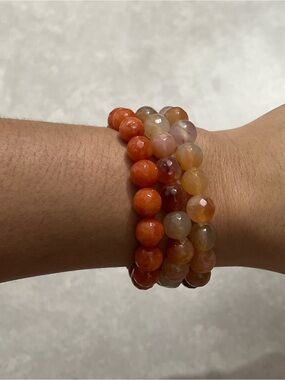 Handmade Orange Agate Beaded Stretch Bracelet Set - Women Jewelry